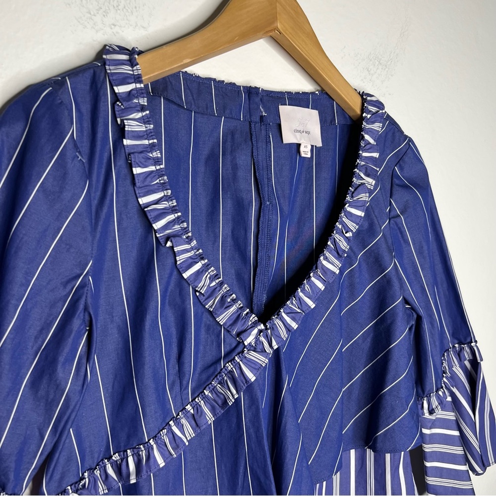 Cinq a Sept Fran Mixed Striped Ruffle Top Blue Sz XS - Picture 8 of 11